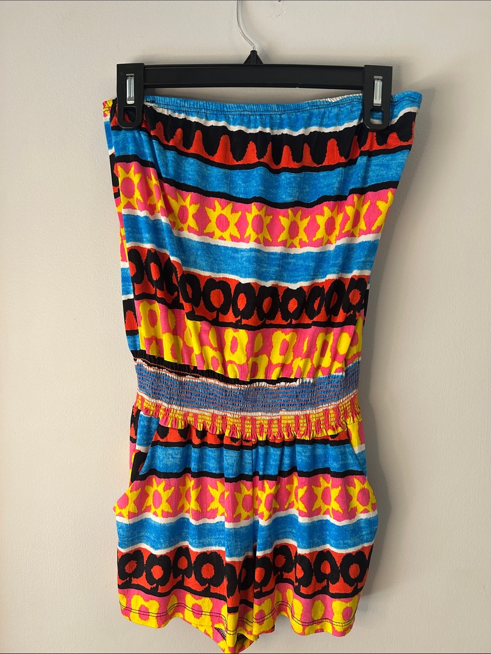 Colorful Blue & Yellow Strapless Women's Romper